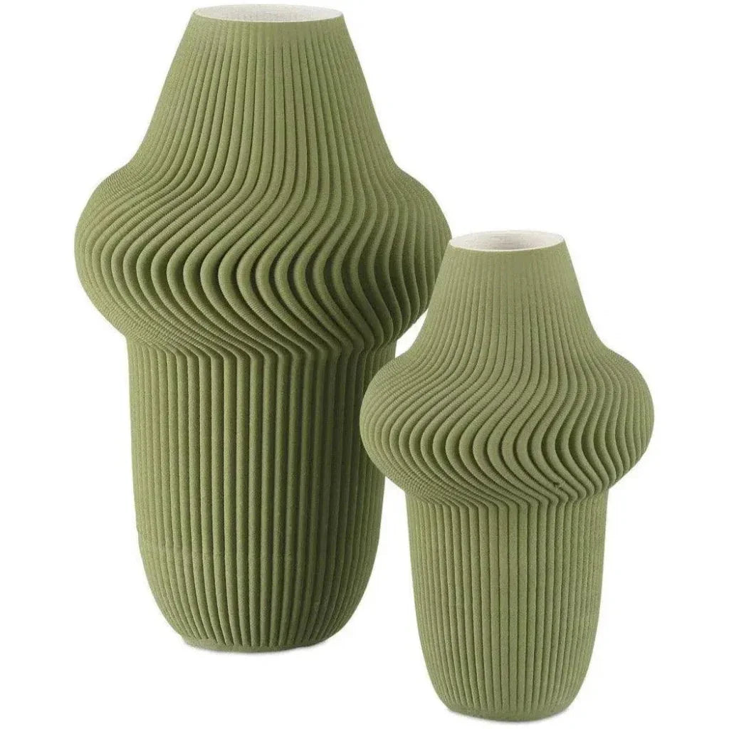 10" Plisse Porcelain Green Vase - LOOMLAN - Currey & Co - Vases & Jars