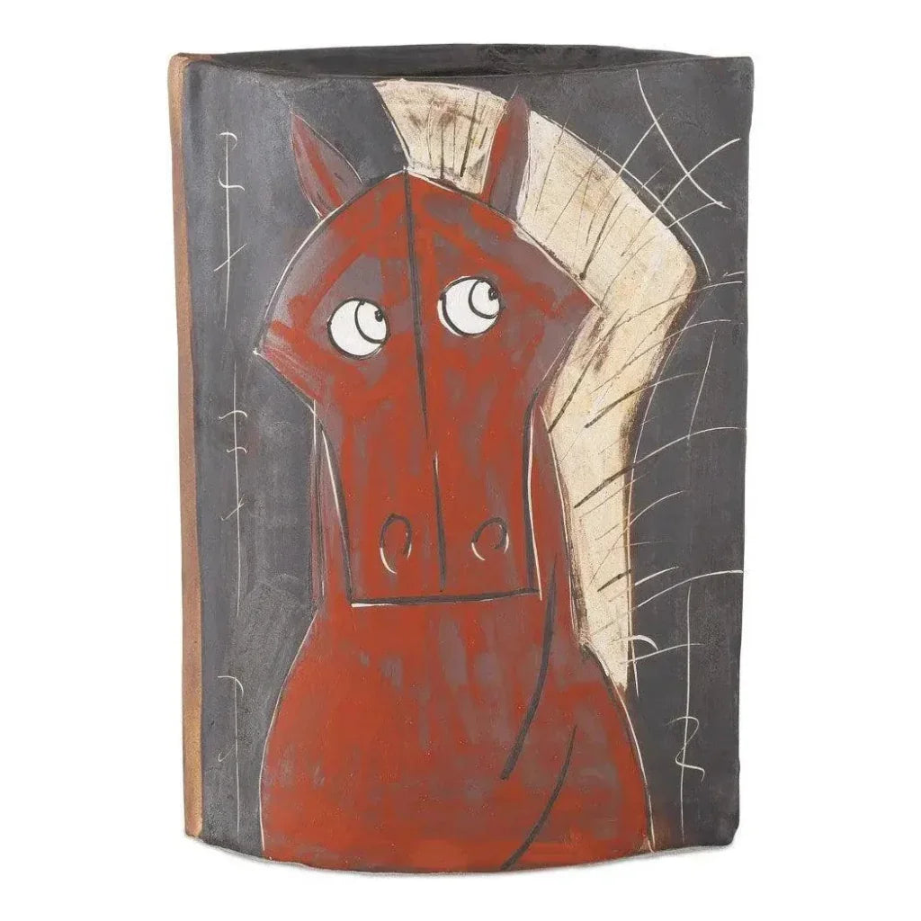 11.25 in. Artistic Horse Porcelain Red Vase - LOOMLAN - Currey & Co - Vases & Jars
