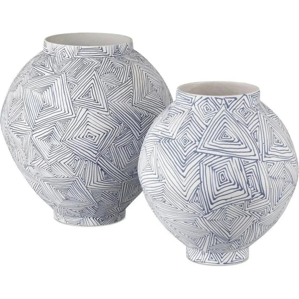 12 in. Zag Porcelain Blue Vase - LOOMLAN - Currey & Co - Vases & Jars