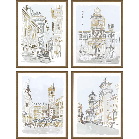 Street Scenes Wood Frame Multi Canvas Art 4PC
