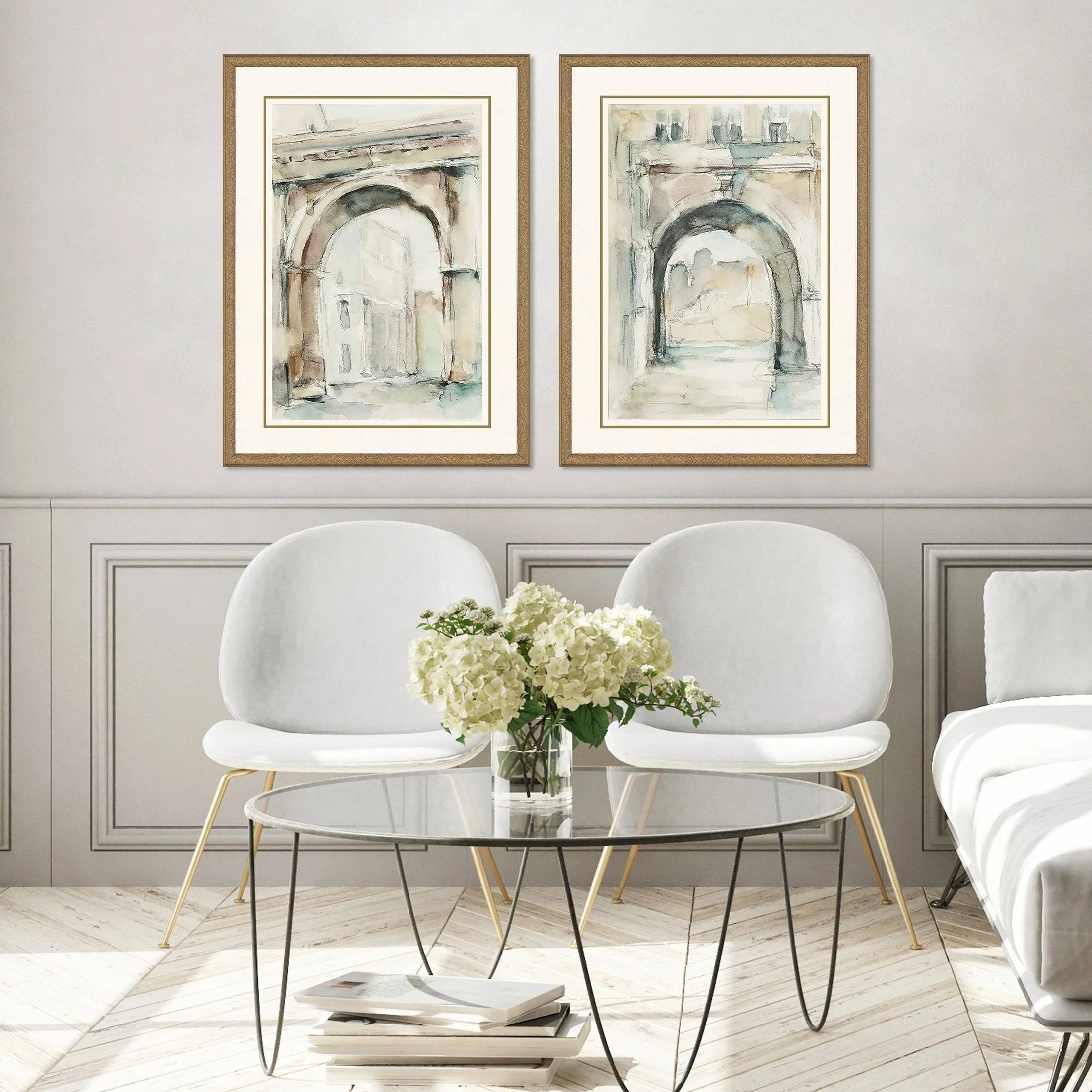 Watercolor Arches Wood Frame Neutral Canvas Art 2PC