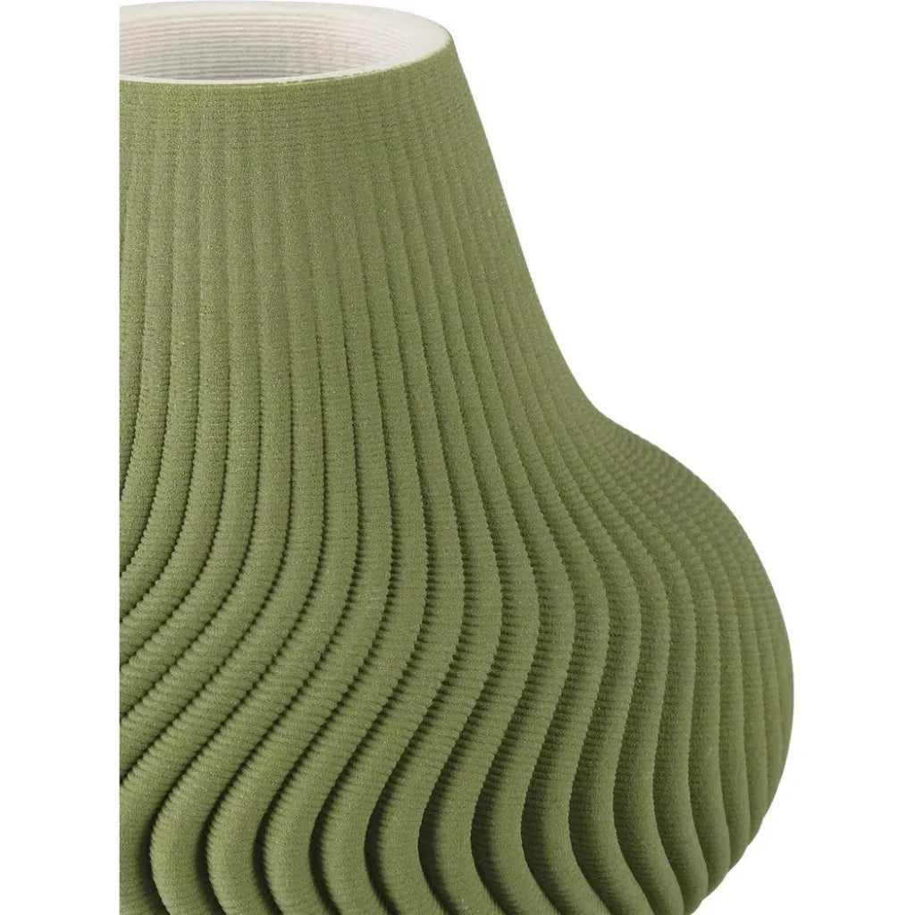 14.25 in. Plisse Porcelain Green Vase - LOOMLAN - Currey & Co - Vases & Jars