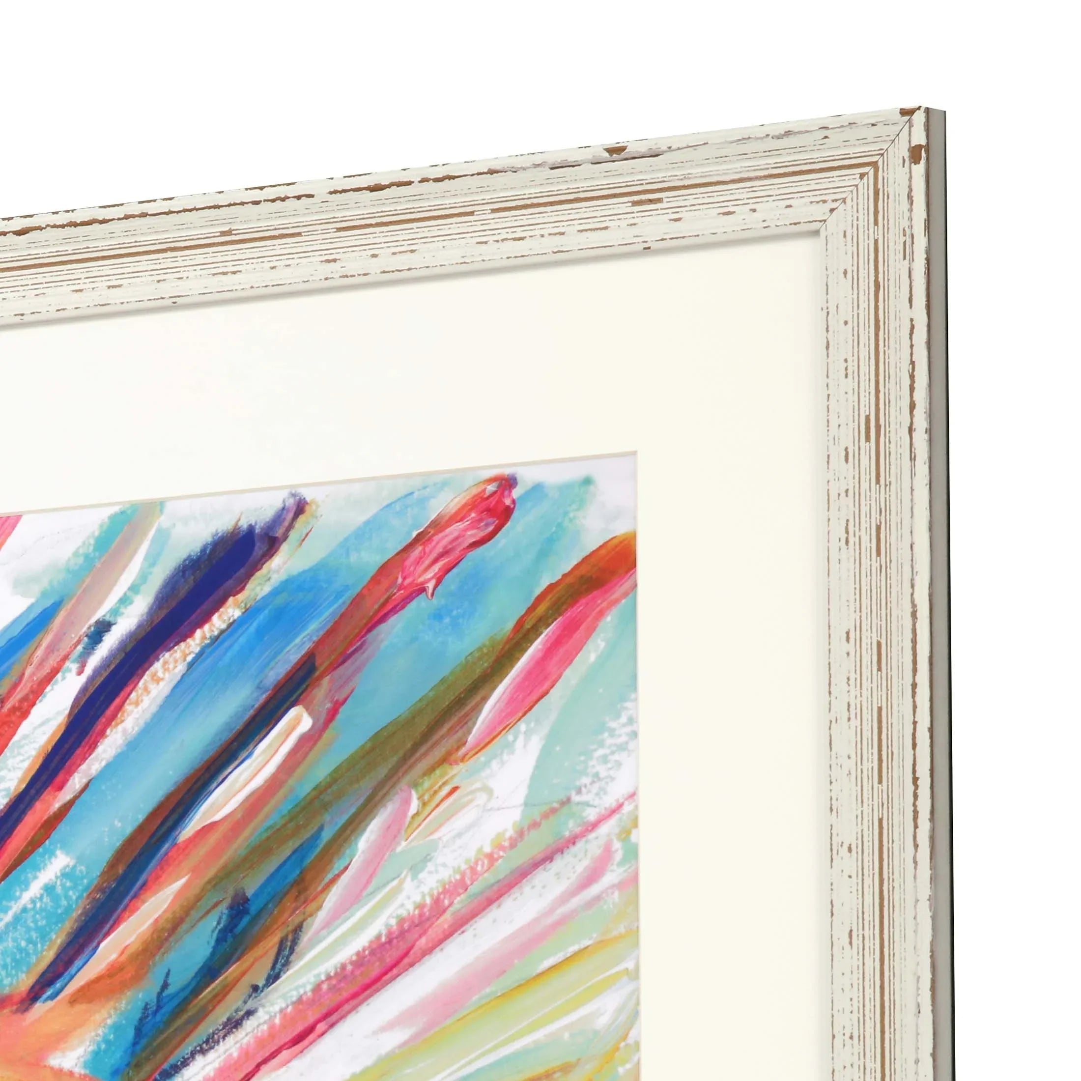 Colorful Fish Wood Frame Turquoise Canvas Art