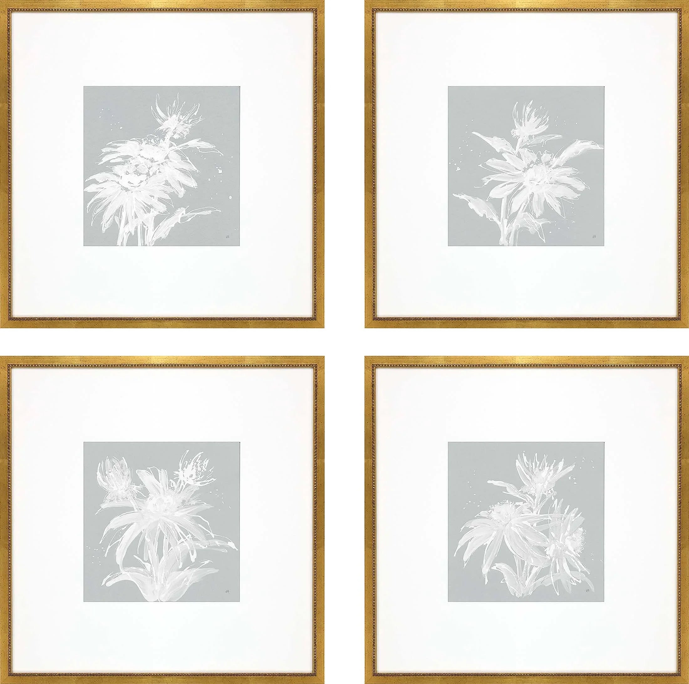 Echinacea Wood Frame Blue Canvas Art 4PC