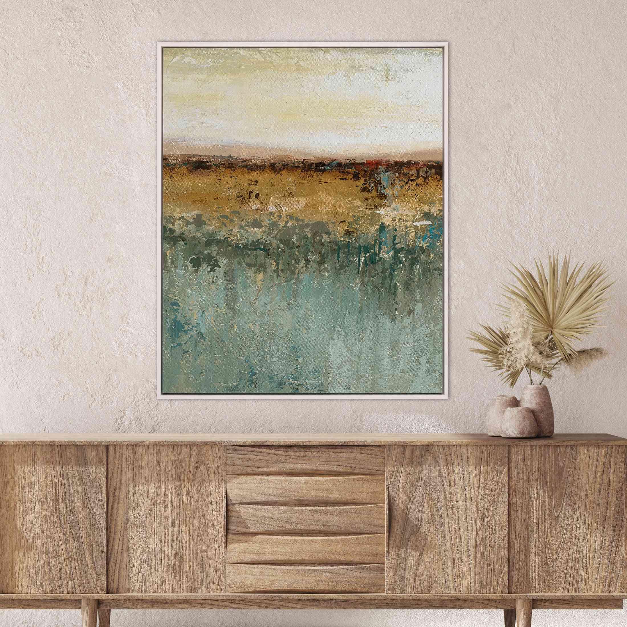 Antique Contemporary Wood Frame Blue Canvas Art