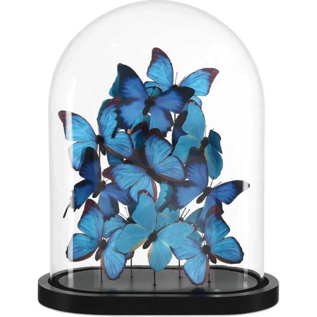 16" Rue de Bac Wood & Glass Blue Butterflies Sculpture - LOOMLAN - Currey & Co - Statues & Sculptures