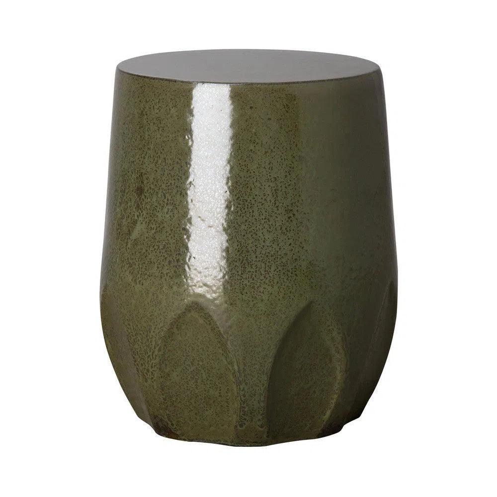 18 in. Calyx Ceramic Outdoor Garden Stool-Garden Stools-Emissary-Metallic Green-LOOMLAN