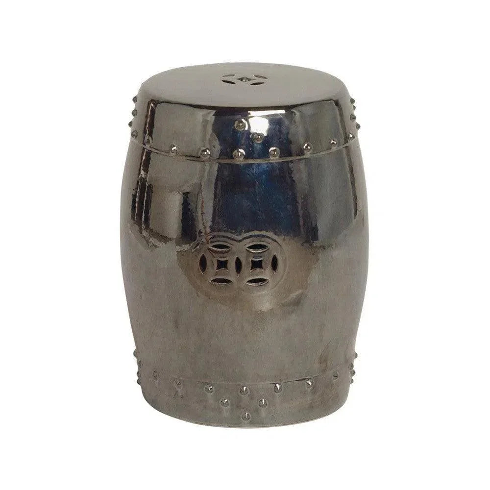 18 in. Drum Ceramic Outdoor Garden Stool-Garden Stools-Emissary-Metallic-LOOMLAN