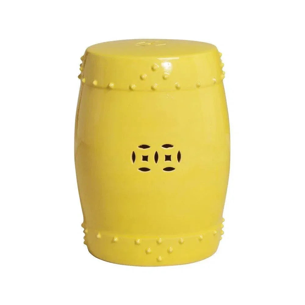 18 in. Drum Ceramic Outdoor Garden Stool-Garden Stools-Emissary-Yellow-LOOMLAN