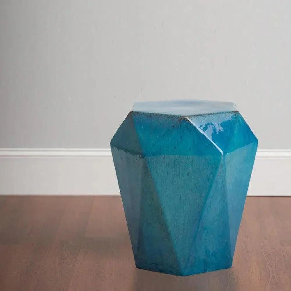 18 in. Hex Facet Ceramic Outdoor Garden Stool-Garden Stools-Emissary-LOOMLAN