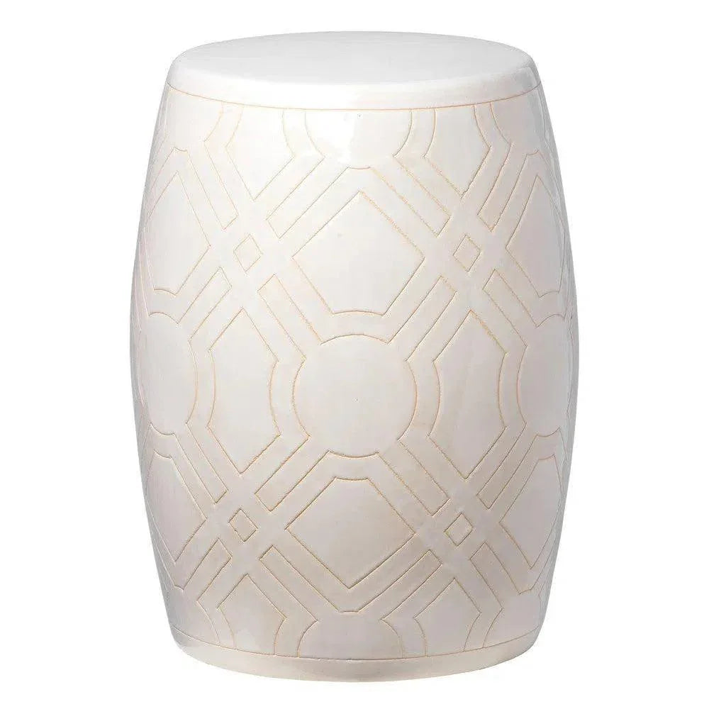 18 in. Labyrinth Ceramic Outdoor Garden Stool-Garden Stools-Emissary-White-LOOMLAN