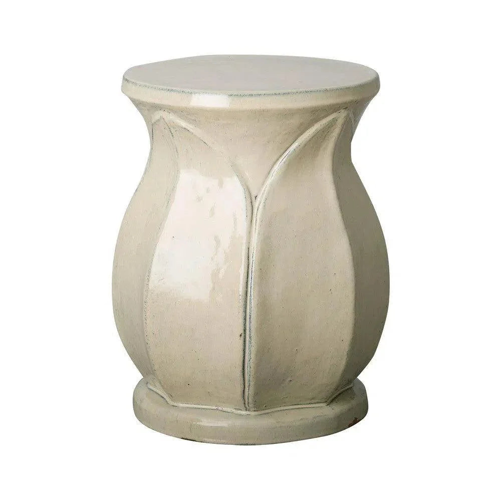 18 in. Lotus Ceramic Outdoor Garden Stool-Garden Stools-Emissary-Cream-LOOMLAN