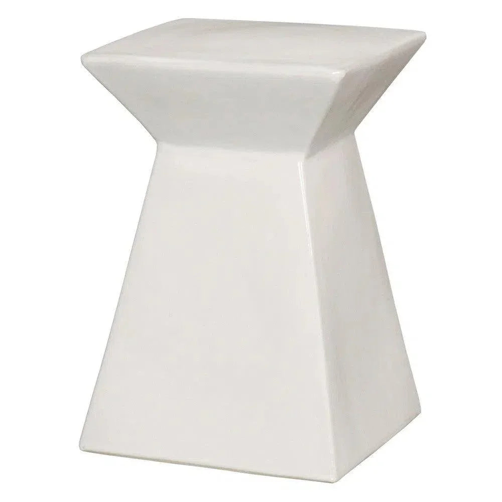 18 in. Upright Ceramic Outdoor Garden Stool-Garden Stools-Emissary-White-LOOMLAN