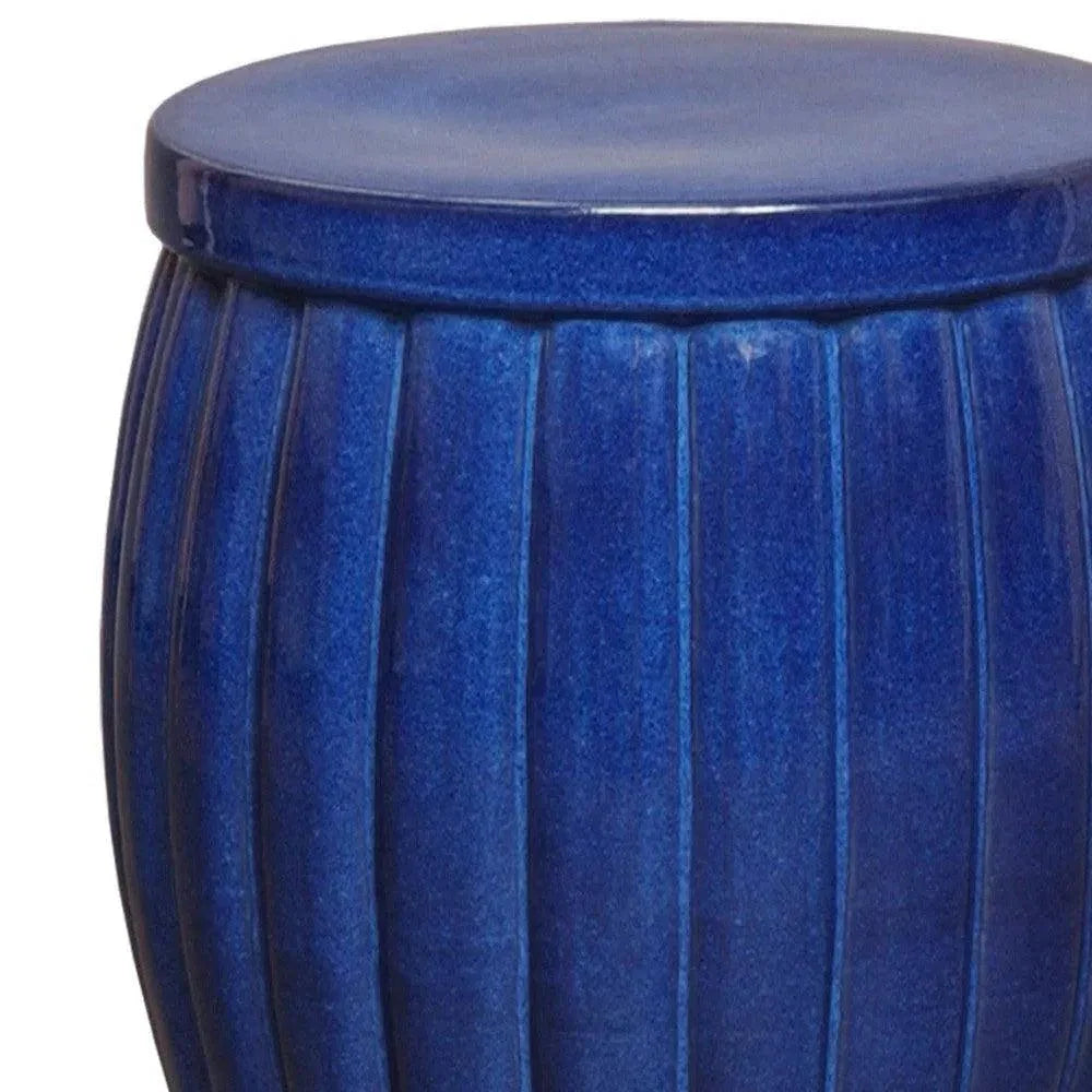 18.5 in. Fluted Ceramic Outdoor Garden Stool-Garden Stools-Emissary-LOOMLAN