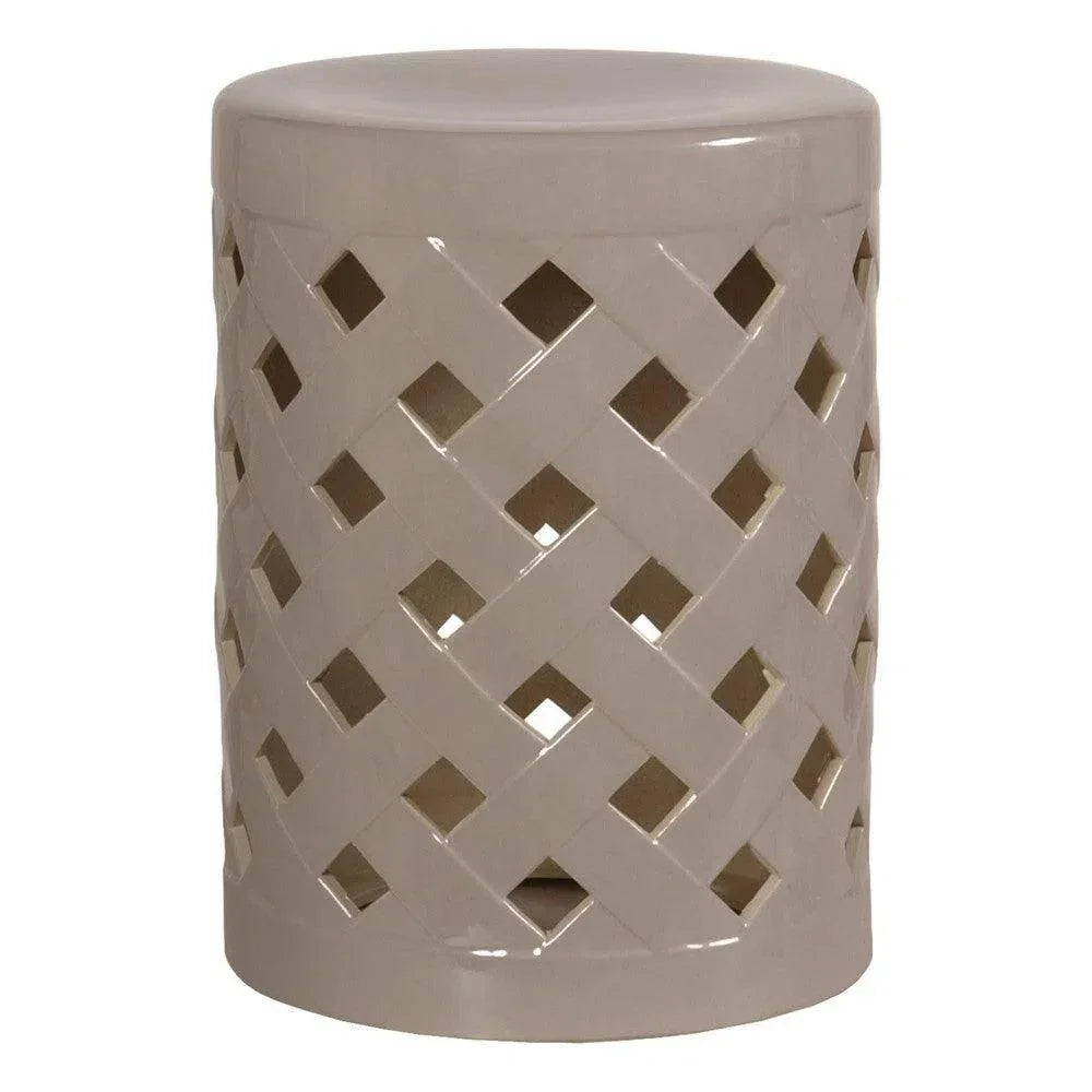 19 in. Criss Cross Ceramic Outdoor Garden Stool-Garden Stools-Emissary-Gray-LOOMLAN