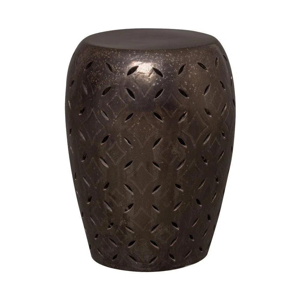 21 in. Lattice Outdoor Decorative Garden Stool-Garden Stools-Emissary-Gunmetal-LOOMLAN