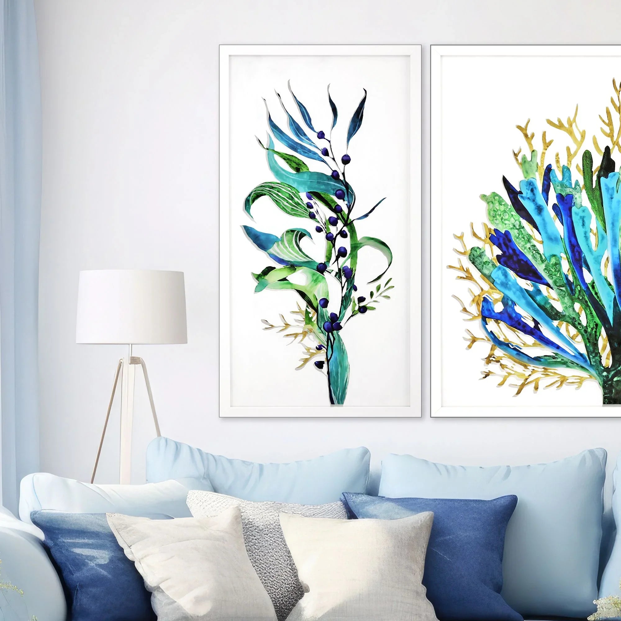 Sea Life Wood Frame Blue Canvas Art
