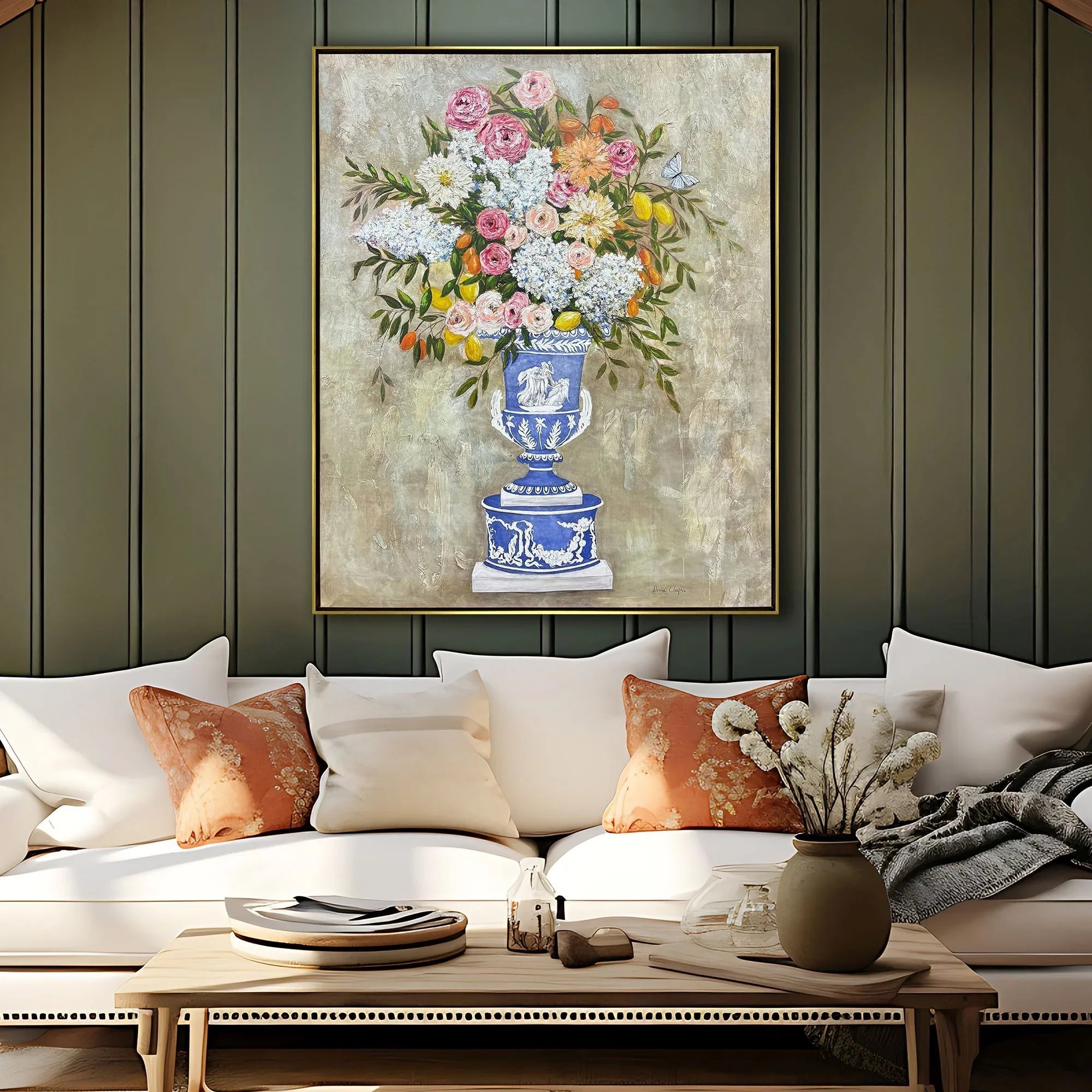Arrangement in Blue Wood Frame Canvas Art