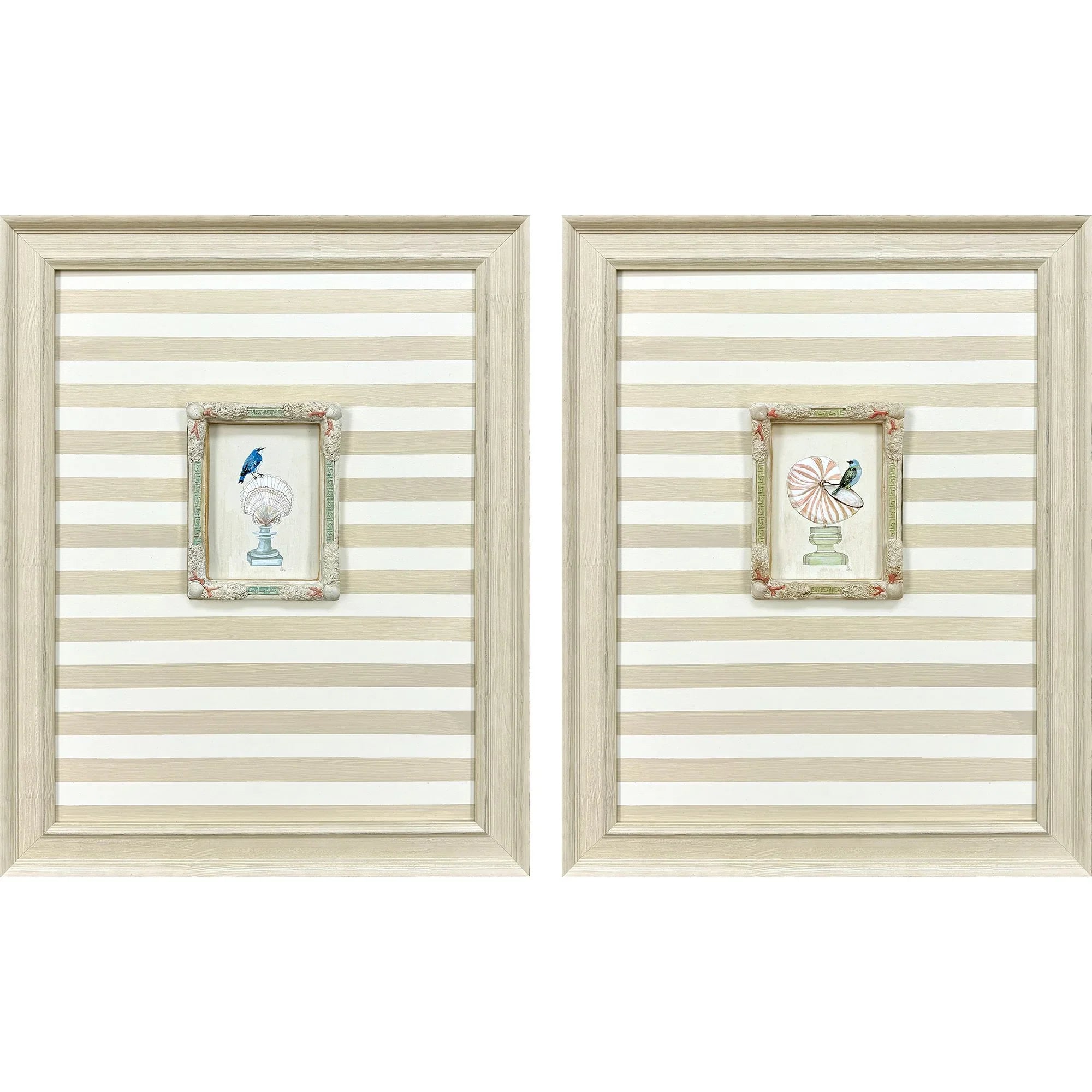 Underwater Collage Wood Frame Blue Canvas Art 2PC