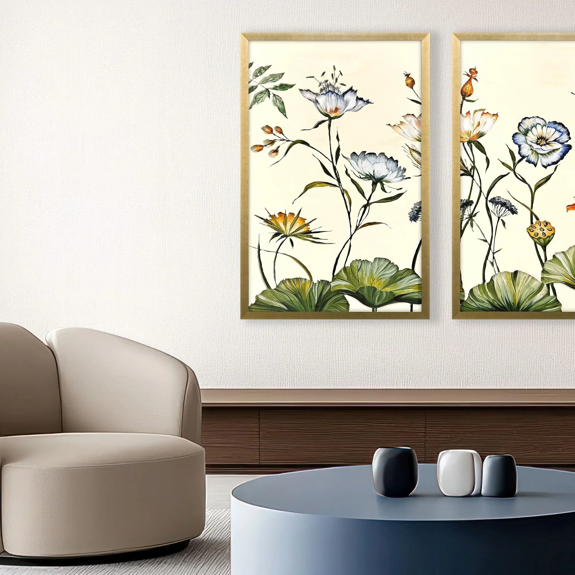 Garden of Eden Wood Frame Blue Canvas Art