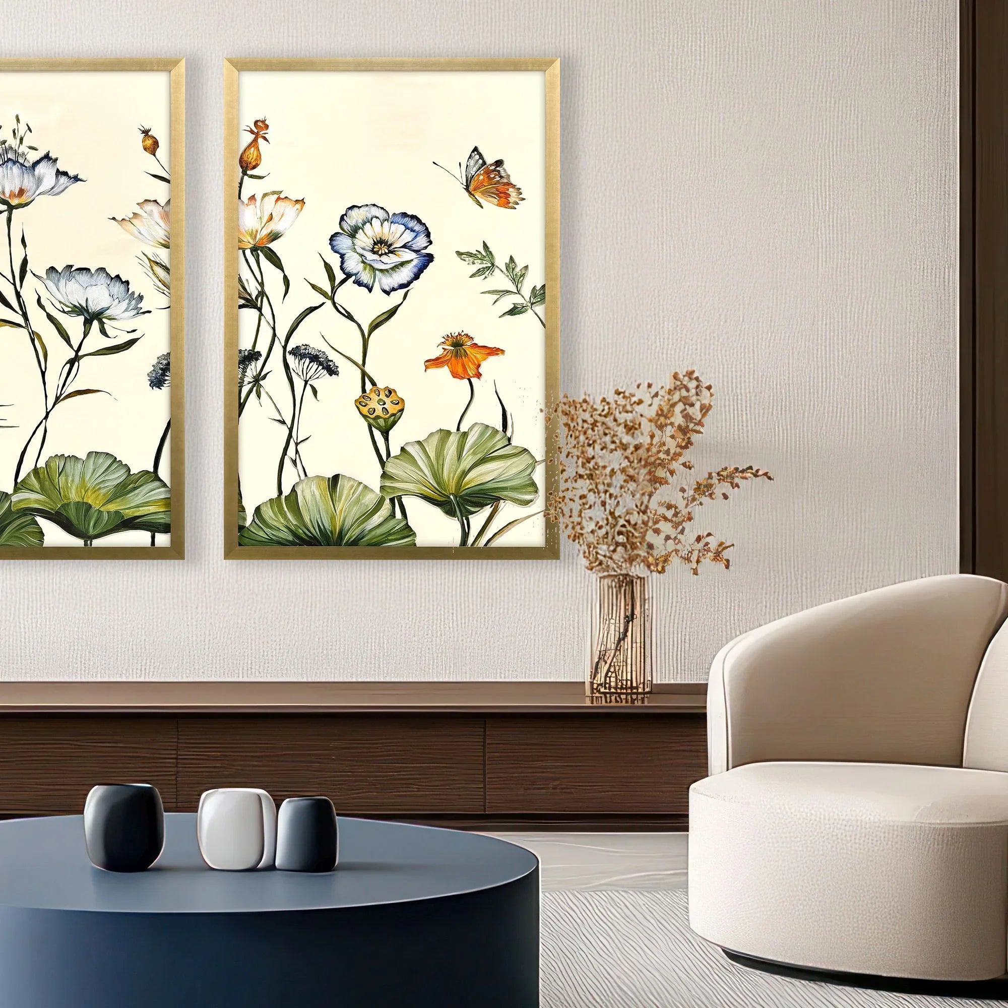 Garden of Eden Wood Frame Blue Canvas Art