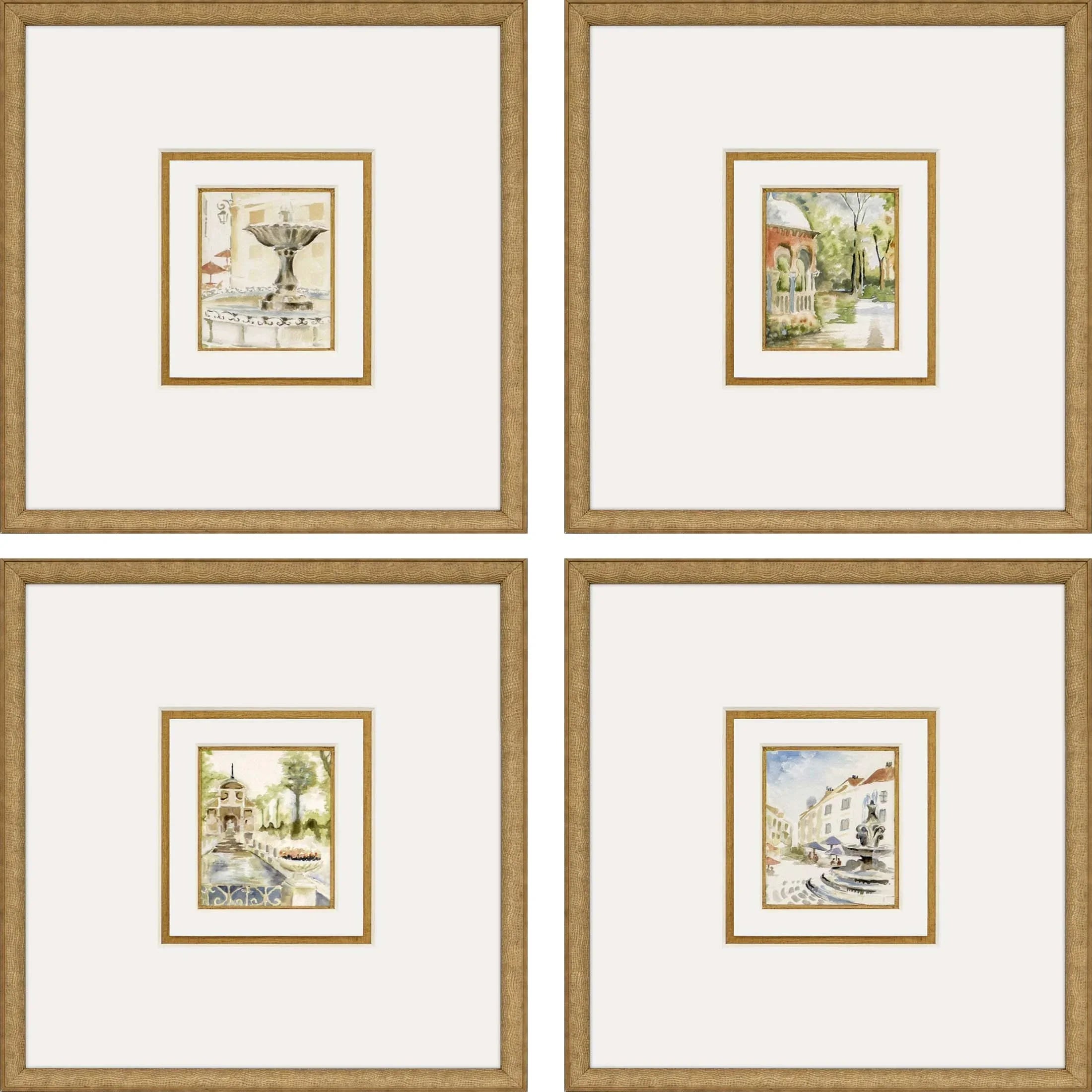 Fountains II Wood Frame Multi Canvas Art 4PC