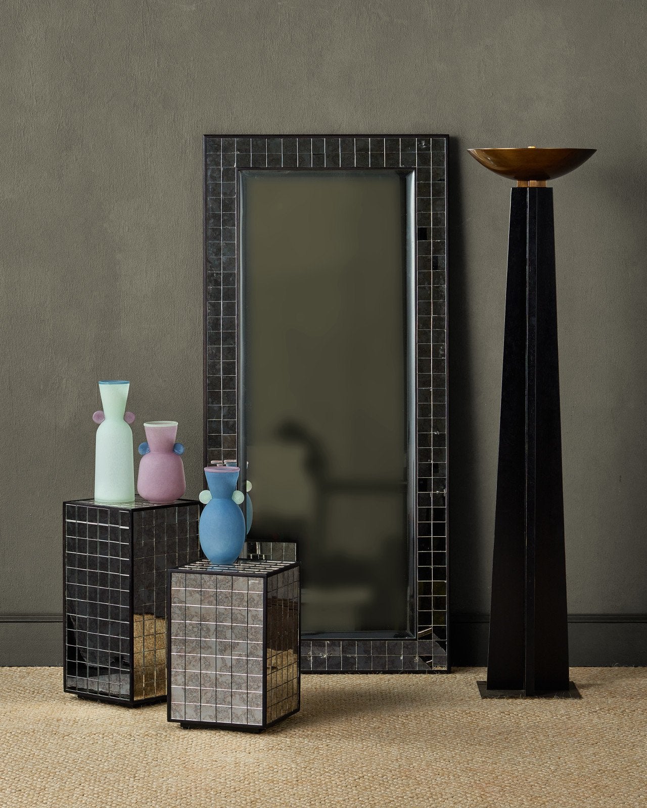 Mosaico Wood Frame Rectangular Floor Mirror-Floor Mirrors-Currey & Co-LOOMLAN