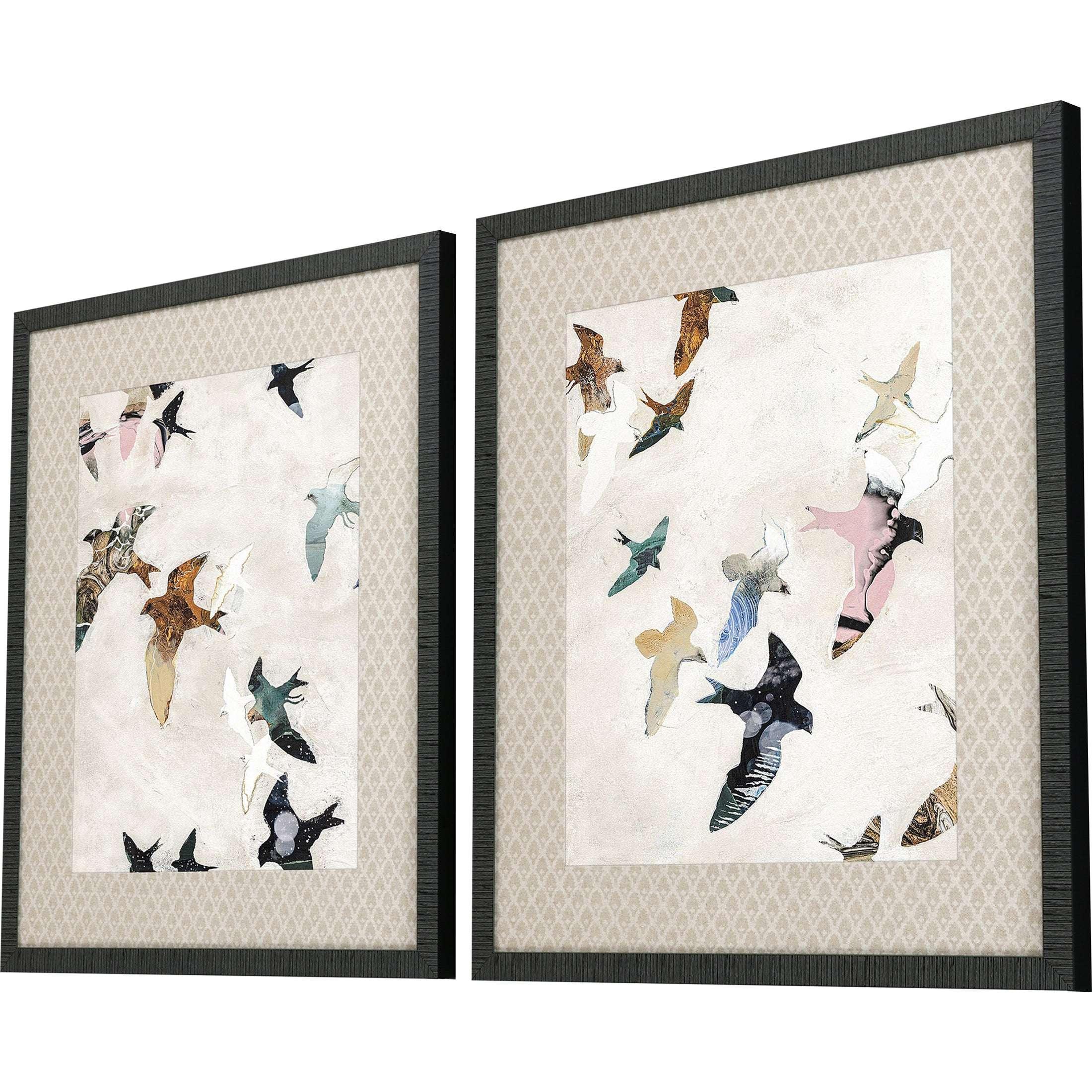 Abstract Birds Blue Canvas Art 2PC