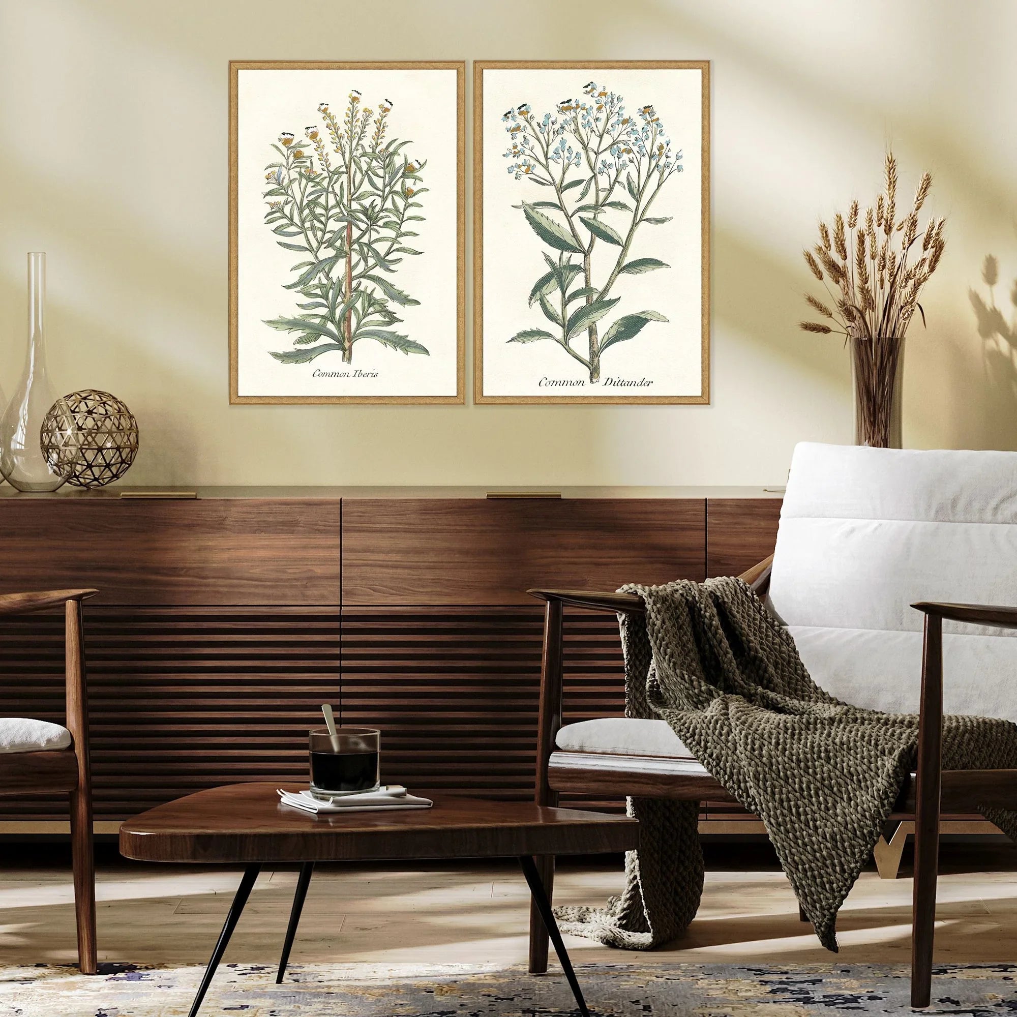 Botanical Plants Wood Frame Green Canvas Art 2PC