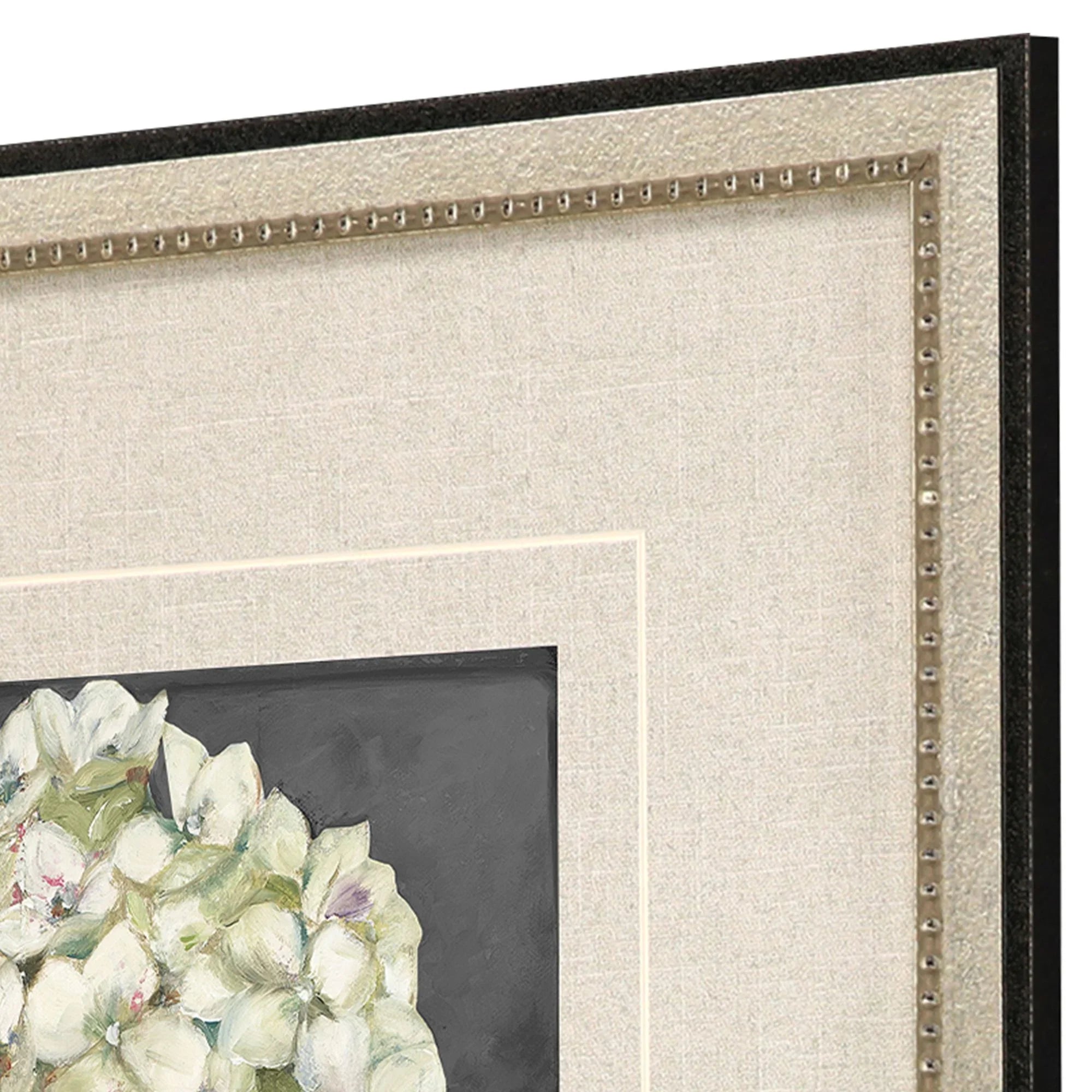 Hydrangeas on Black Wood Frame White Canvas Art 2PC