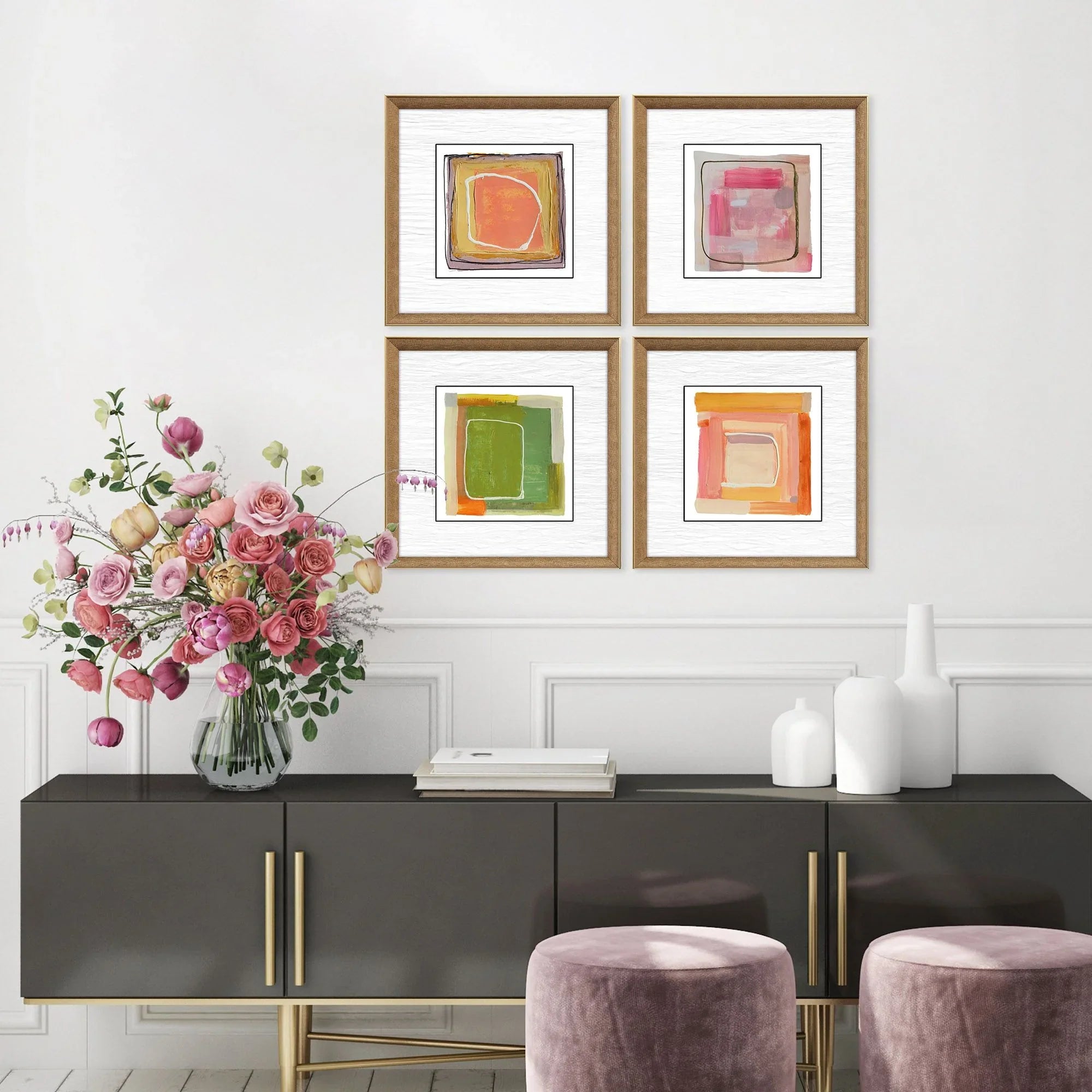 Bold Gesture Wood Frame Orange Canvas Art 4PC
