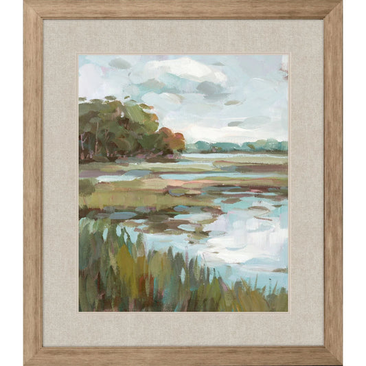 Riverside View I Glass Front Blue Canvas Art