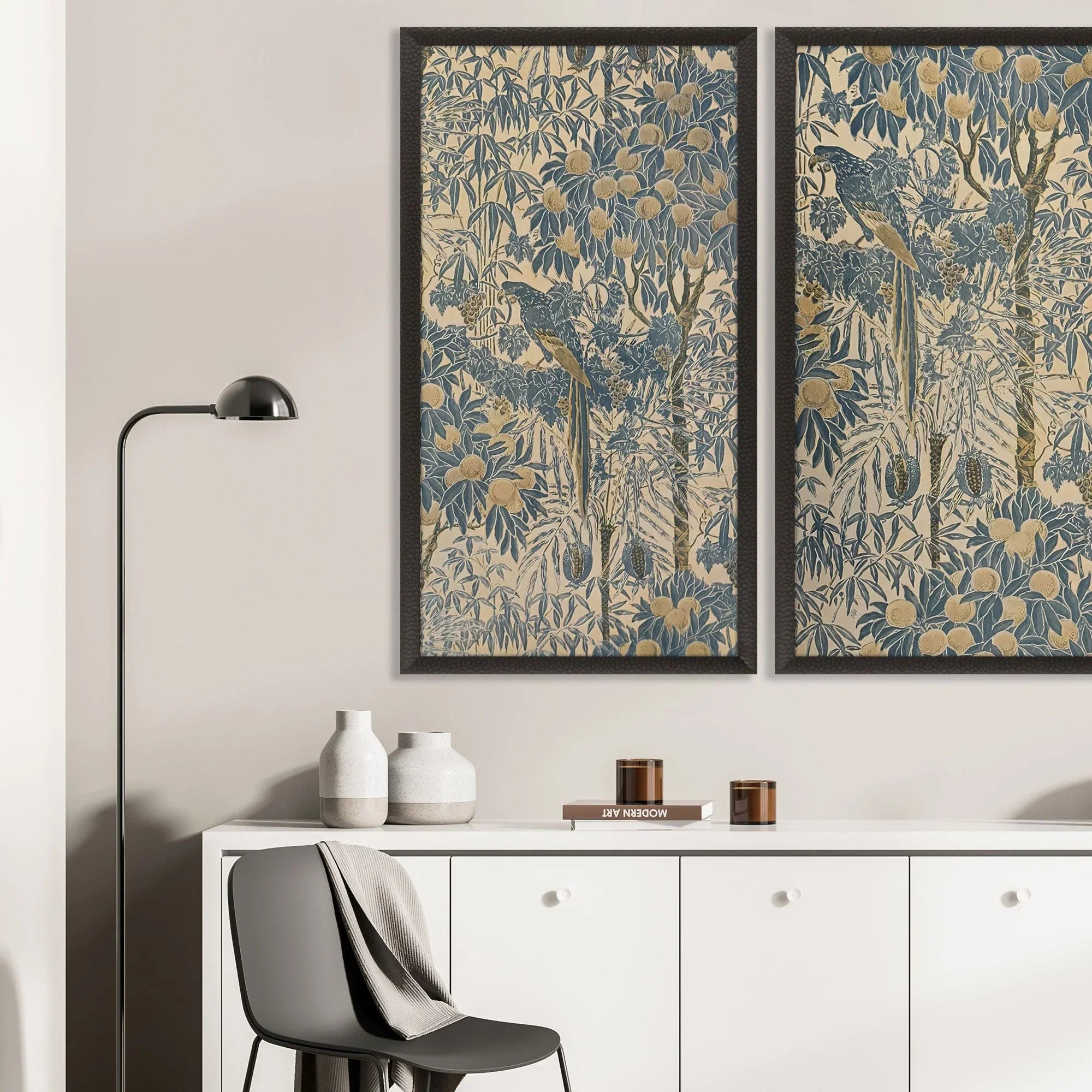 Exotic Elegance I Wood Frame Blue Canvas Art