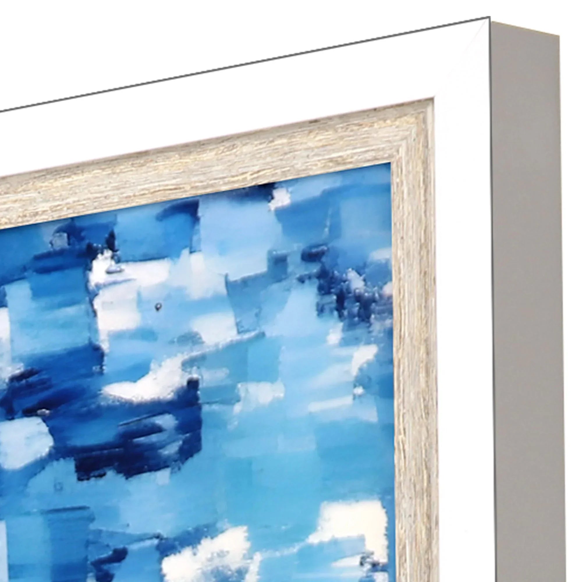 Aerial Beach Wood Frame Blue Canvas Art
