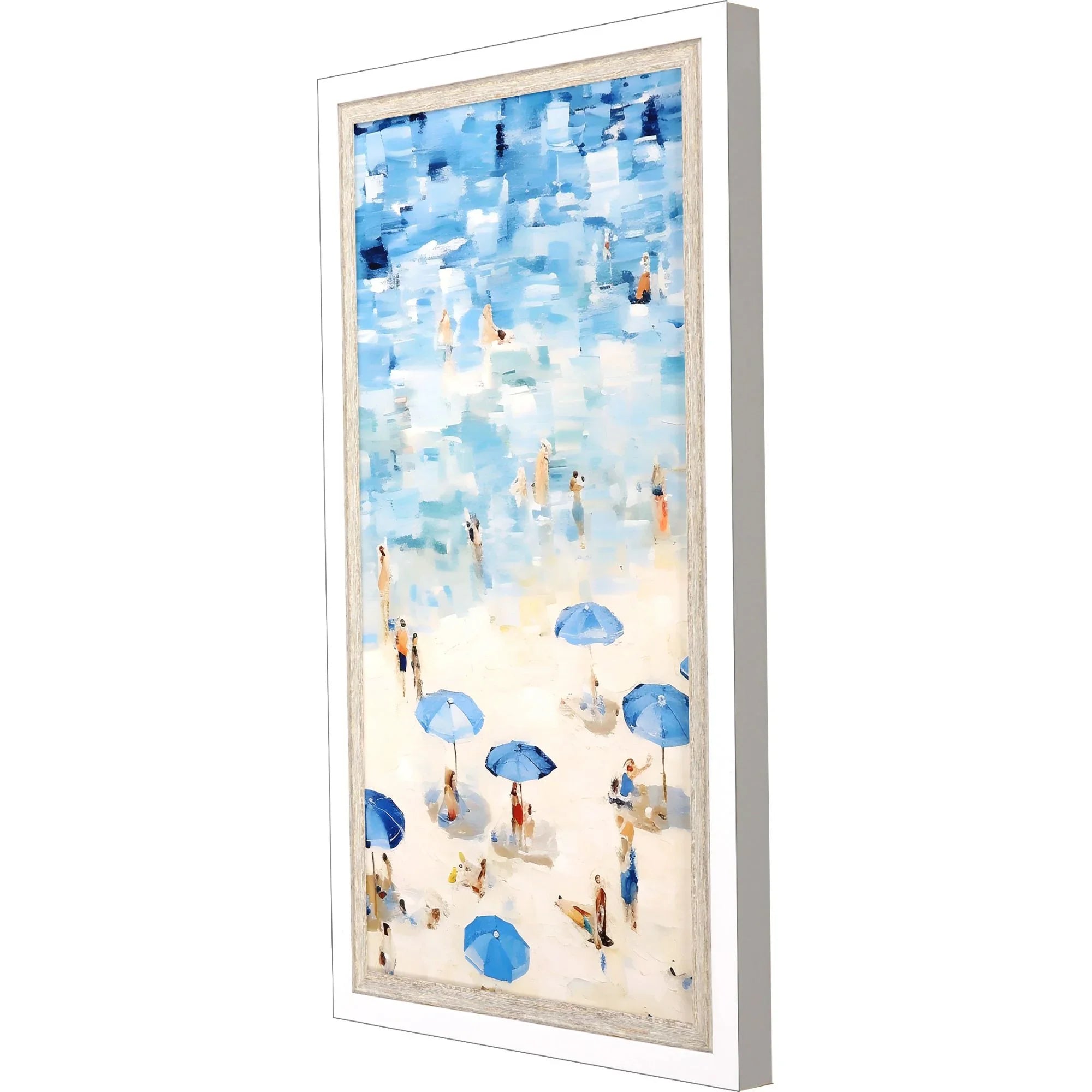 Aerial Beach Wood Frame Blue Canvas Art
