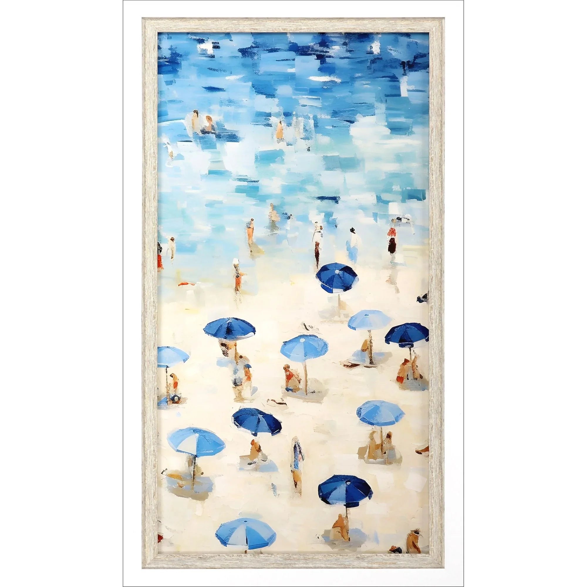 Aerial Beach Wood Frame Blue Canvas Art