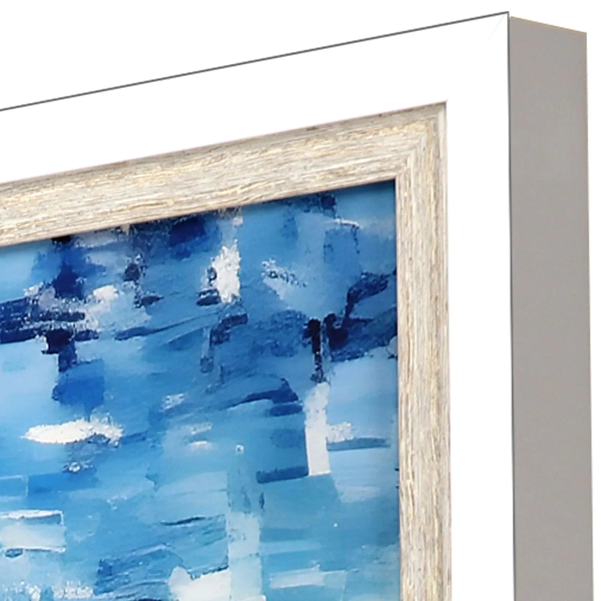 Aerial Beach Wood Frame Blue Canvas Art