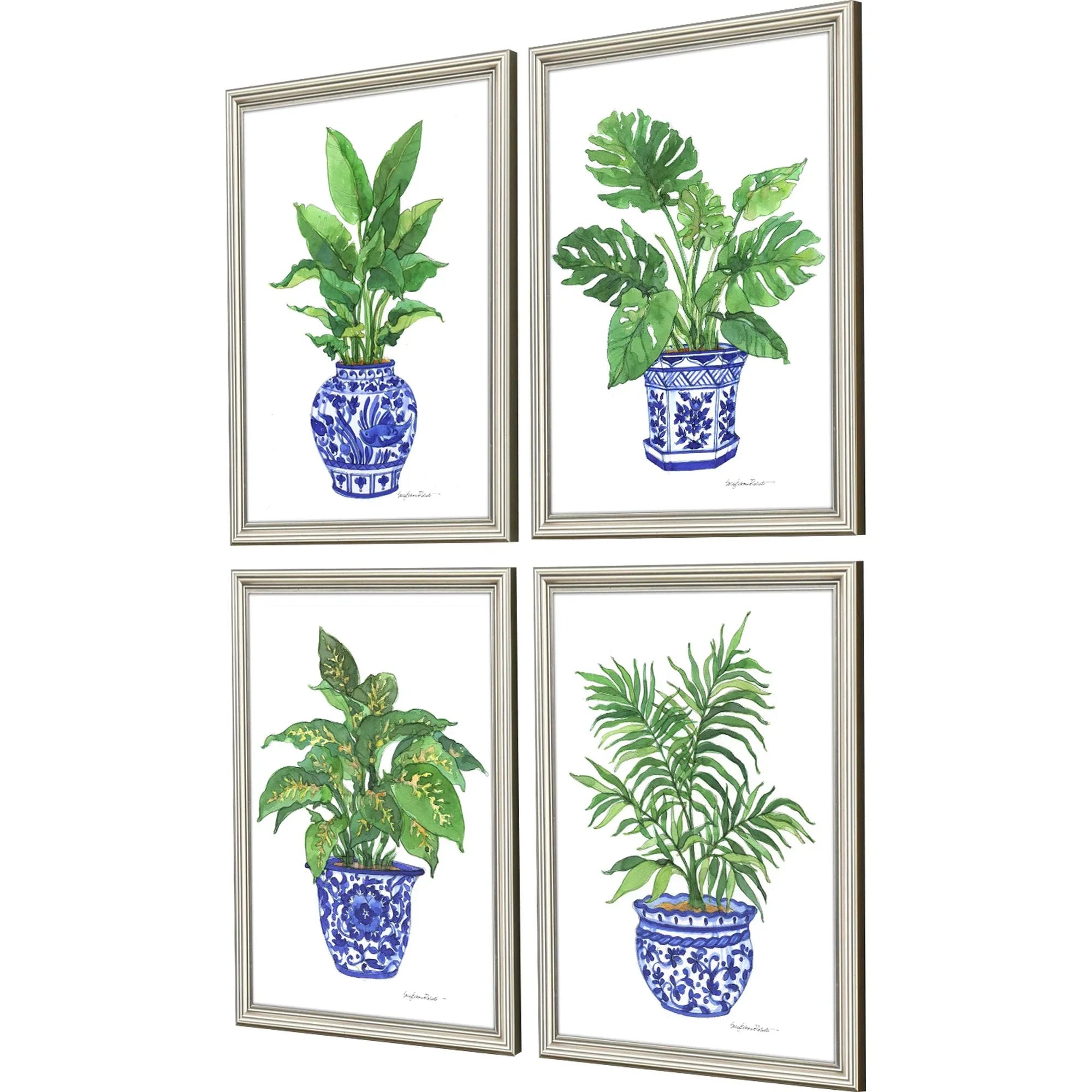 Botanical Blues Wood Frame Canvas Art 4PC