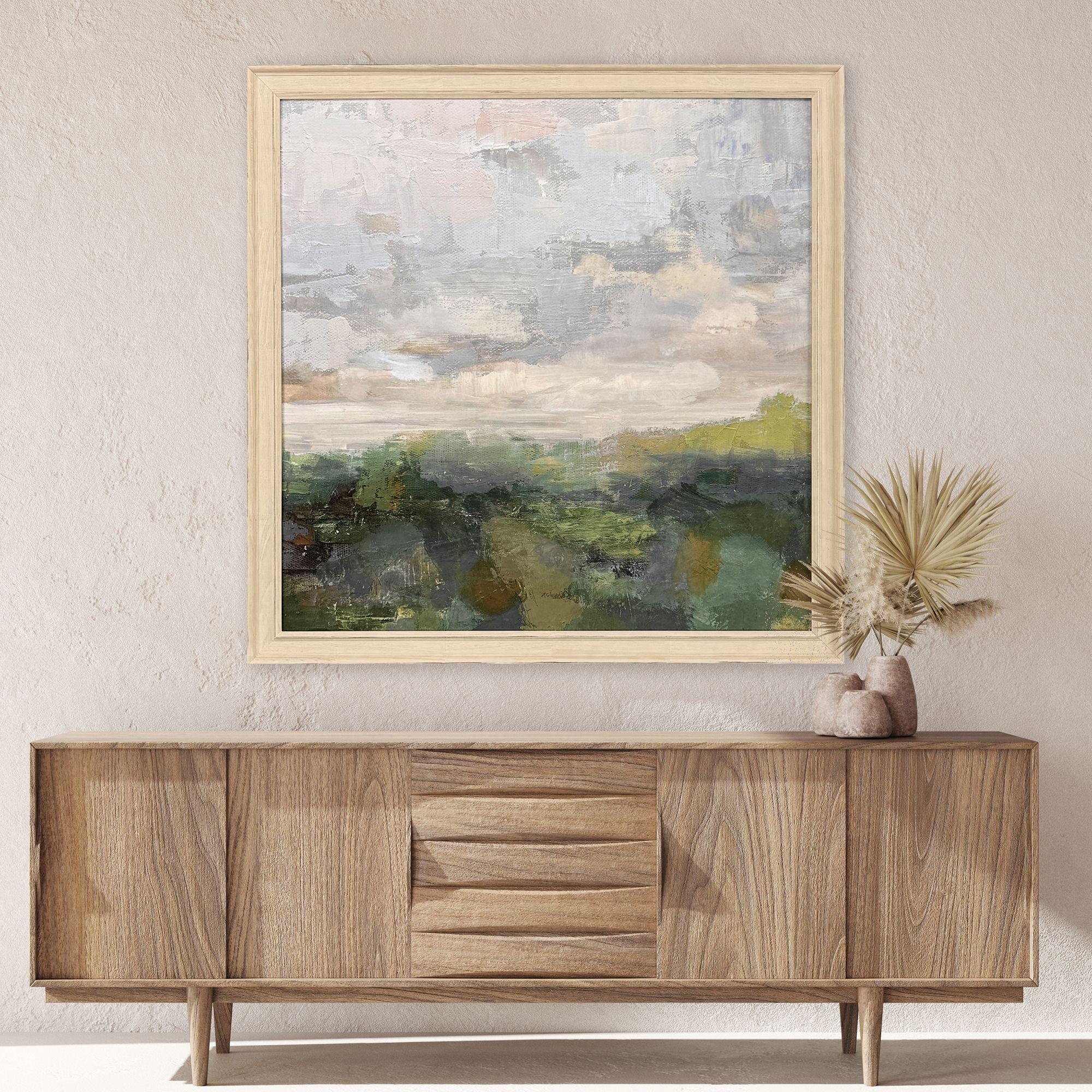 Calm Reflection II Wood Frame Green Canvas Art