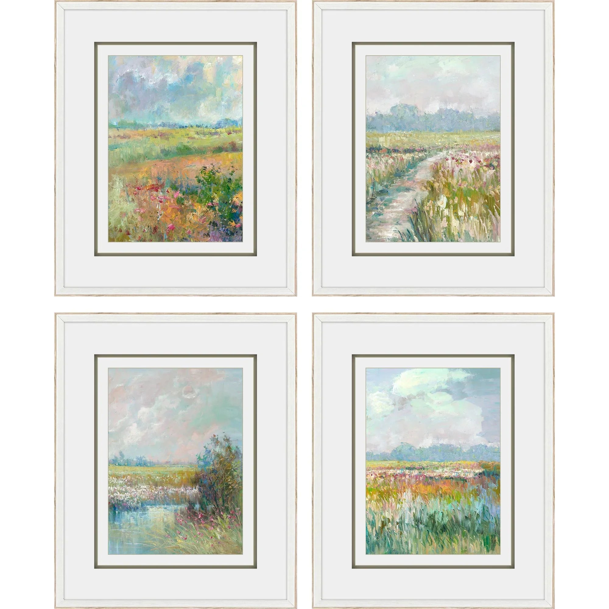 Colors of Spring Wood Frame Green Canvas Art 4PC