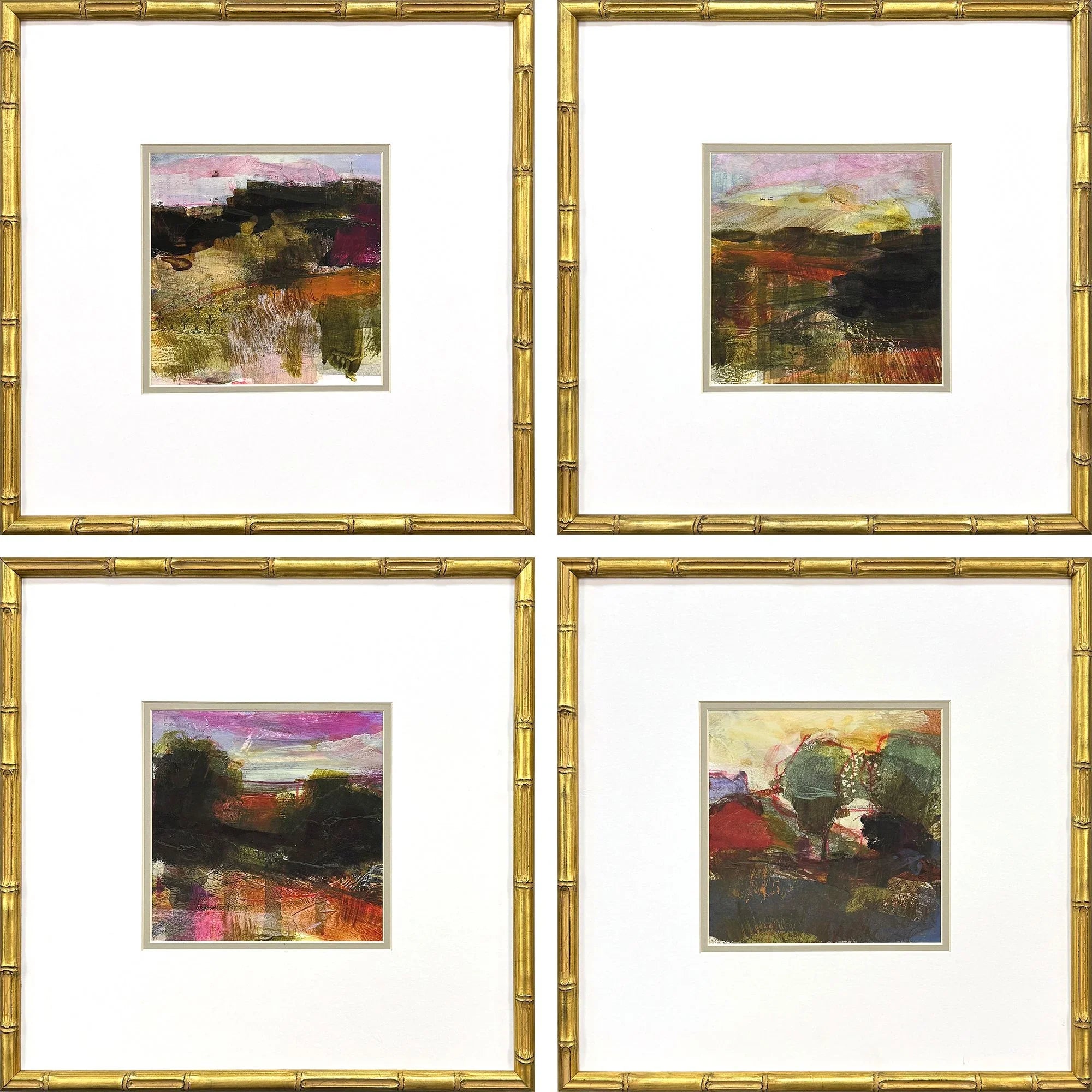 Rugged Wood Frame Green Canvas Art 4PC