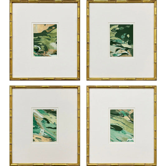 Verdant Fusion Wood Frame Green Canvas Art 4PC