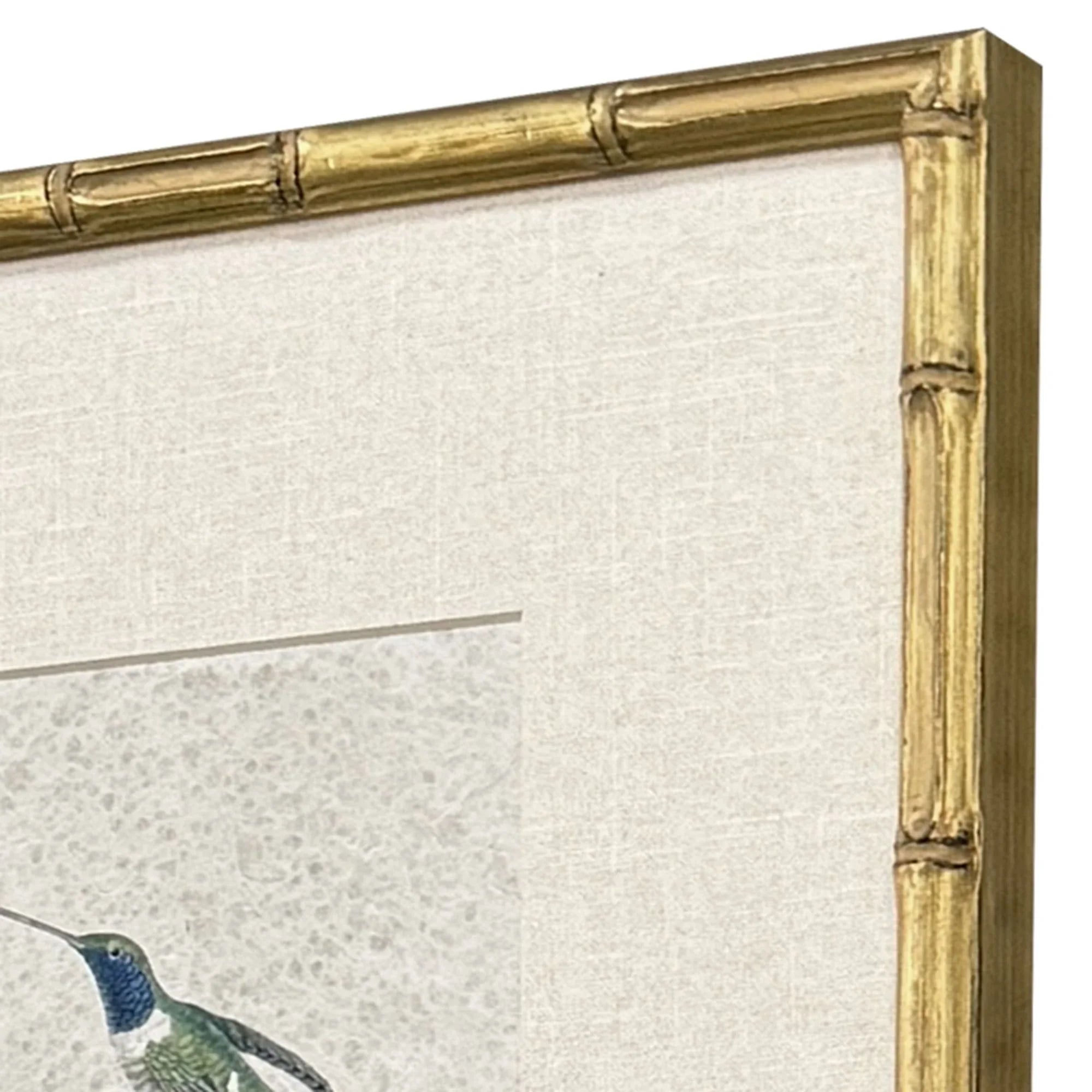 Antique Hummingbirds Wood Frame Green Canvas Art 4PC