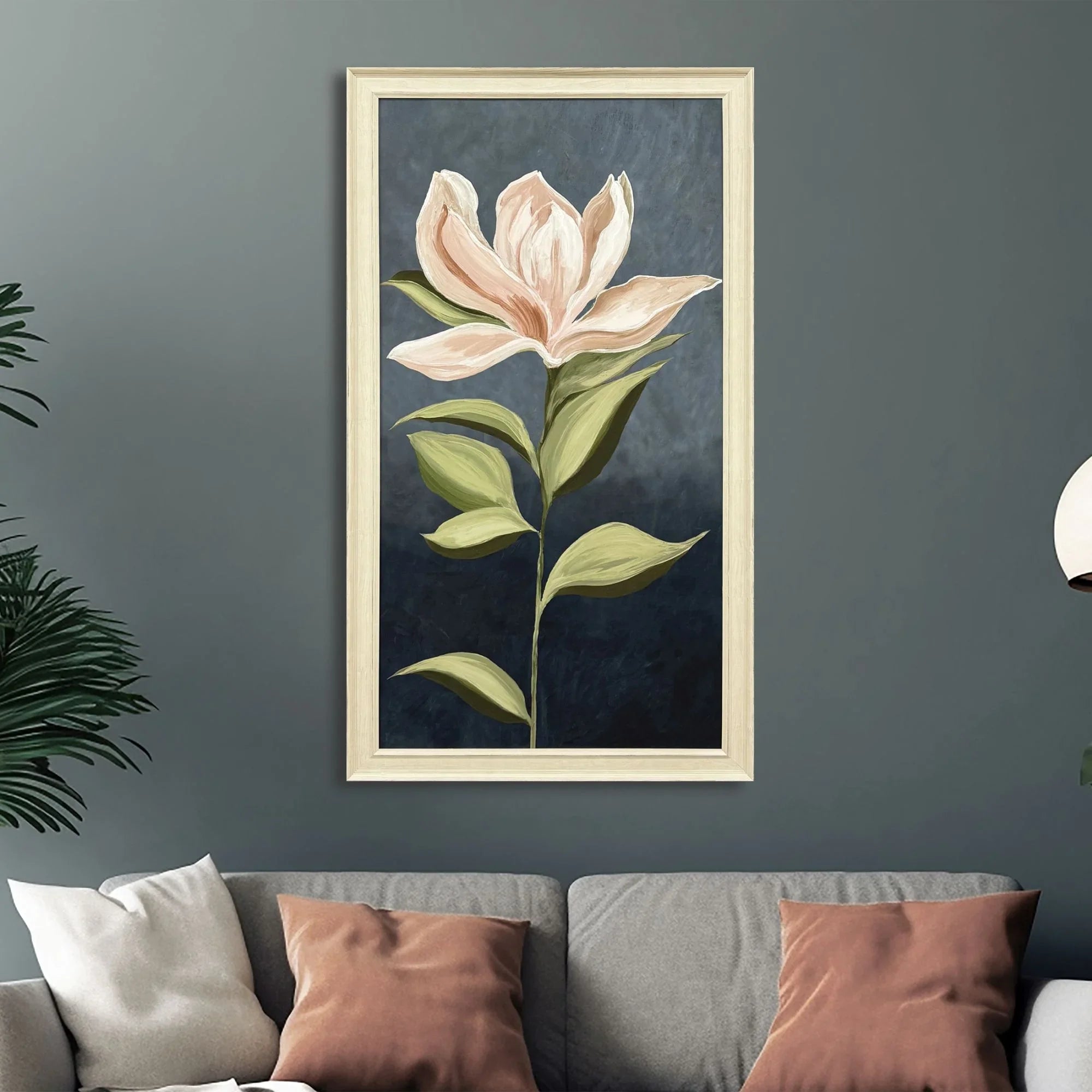 Pink Magnolia Flora Wood Frame Pink Canvas Art