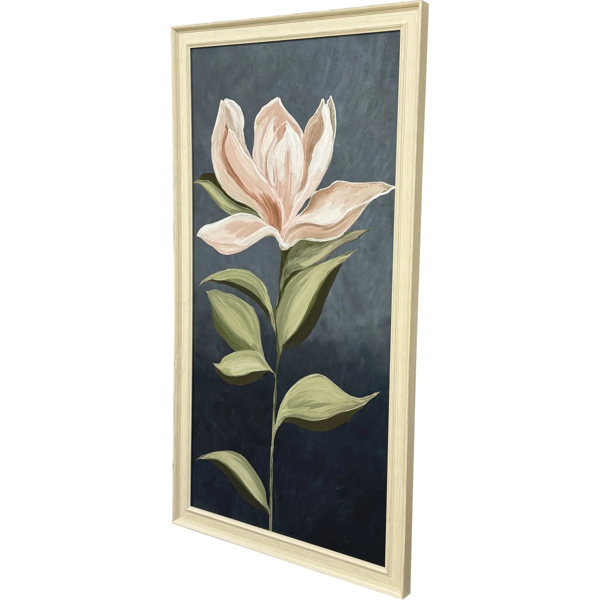 Pink Magnolia Flora Wood Frame Pink Canvas Art