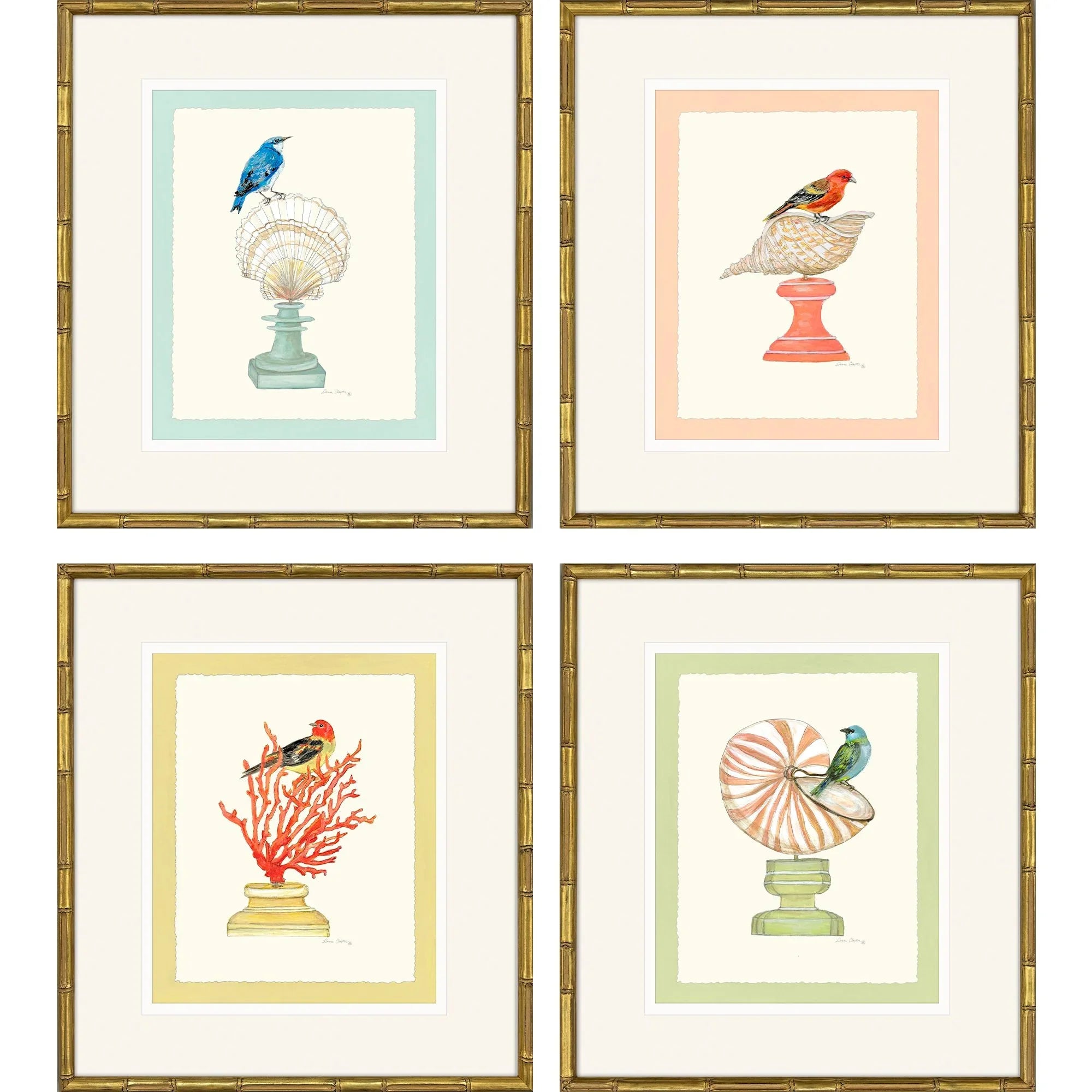 Bird with Shell Wood Frame Multi Canvas Art 4PC