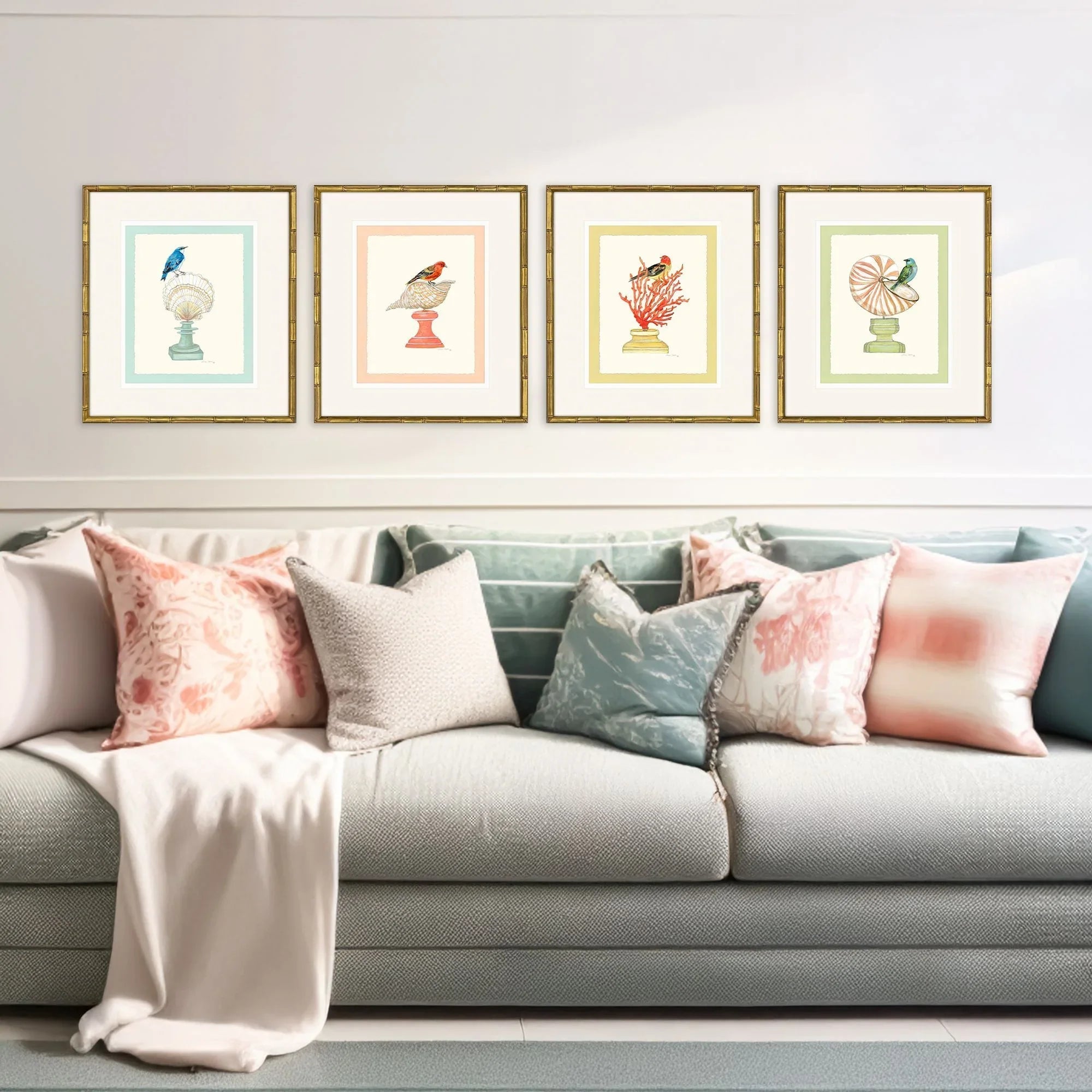Bird with Shell Wood Frame Multi Canvas Art 4PC