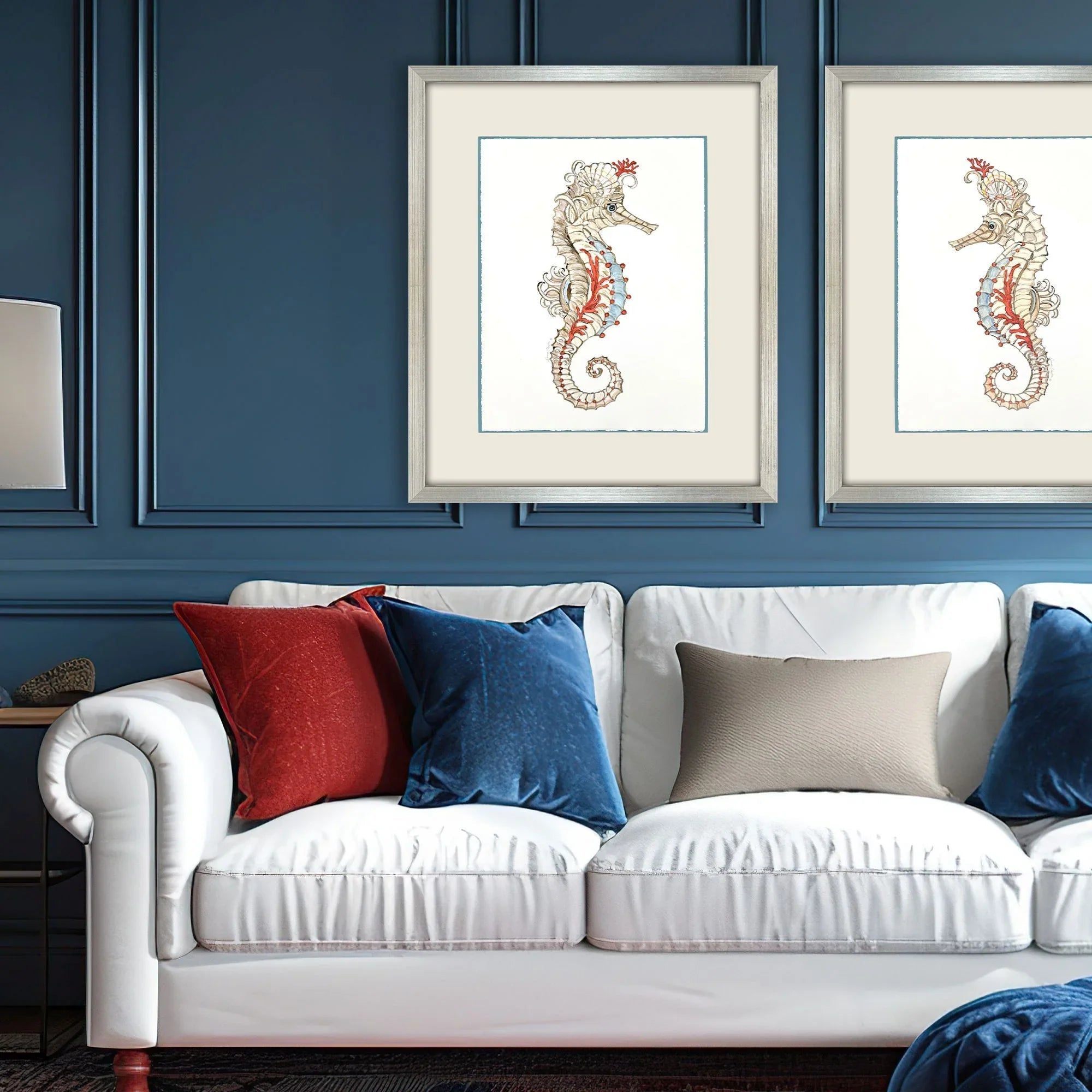 Seahorse Celebration Wood Frame Orange Canvas Art