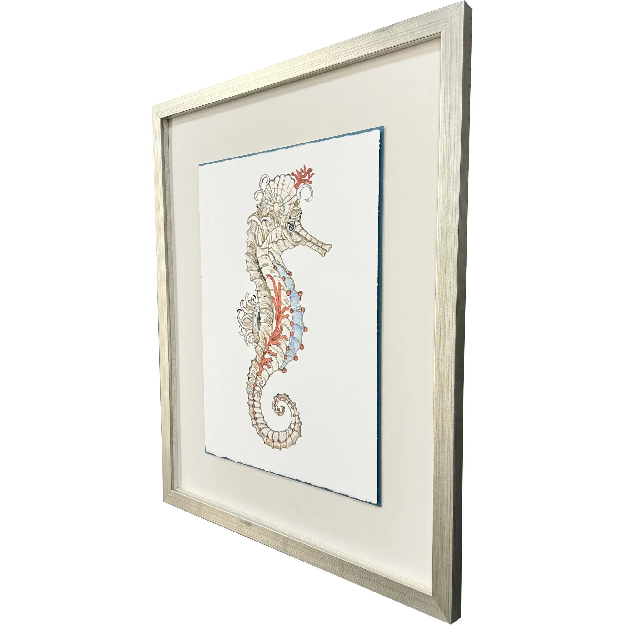 Seahorse Celebration Wood Frame Orange Canvas Art