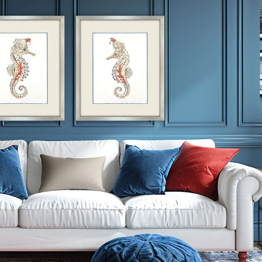 Seahorse Celebration Wood Frame Orange Canvas Art